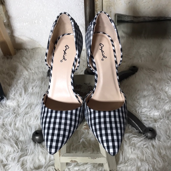 Qupid black and white checkered woman’s heels size 7 - Picture 1 of 5